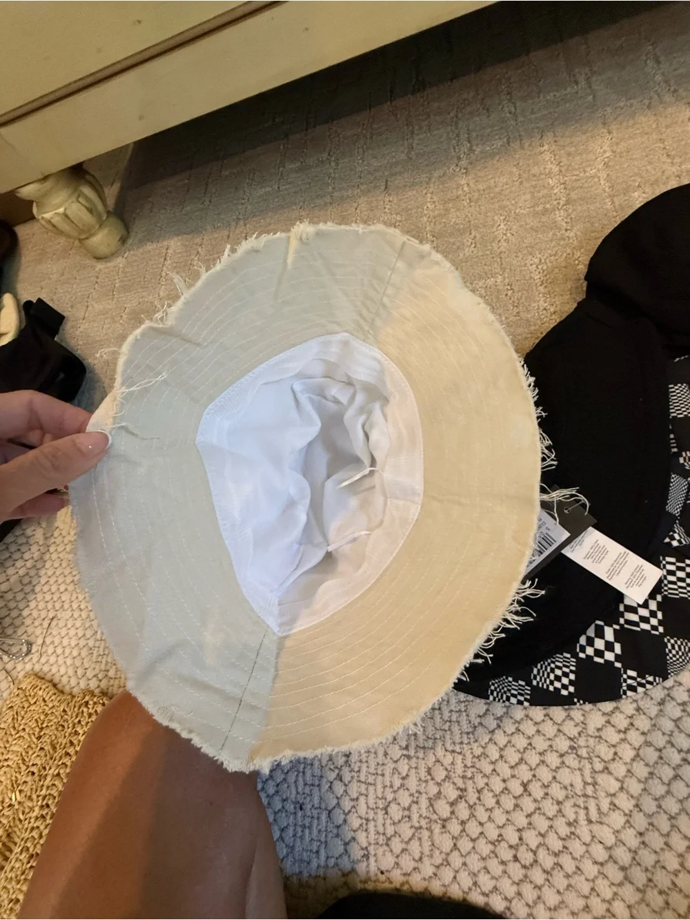4 -Black & Cream Reversible Bucket Hat  Set- Checker Pattern